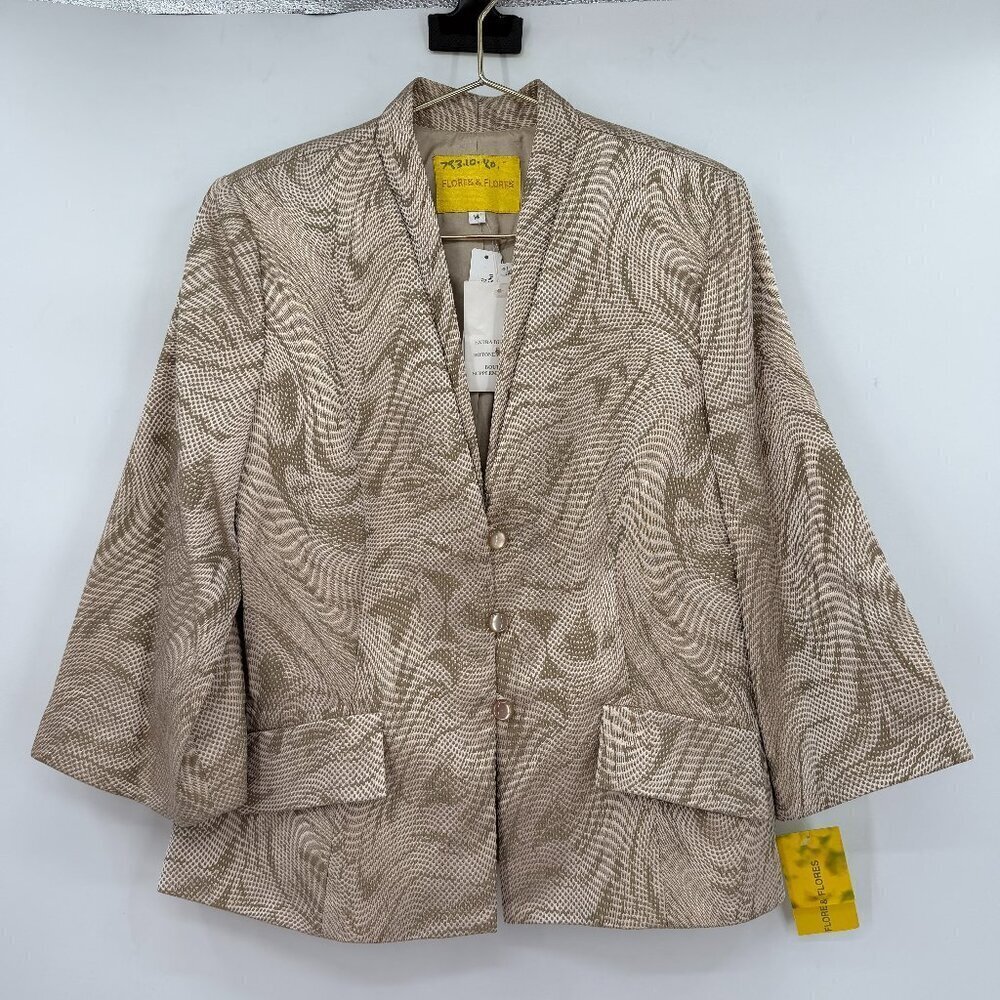 Flores & Flores Plus Holiday Gold Textured Metallic Blazer Jacket 14 NWT